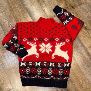 VINTAGE Red and Black Reindeer Holiday Sweater, Wool Blend, Size S